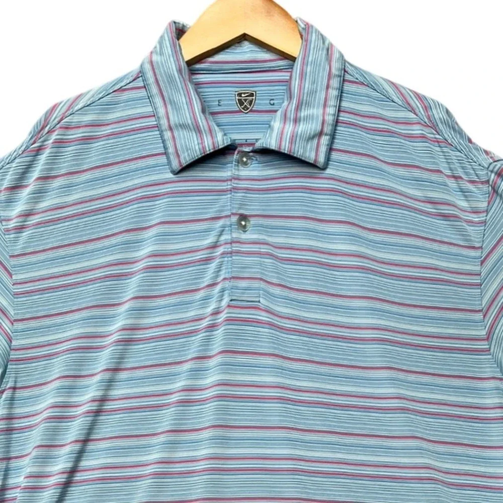 Nike Polo Shirt Men Small Blue Pink Stripe Short Sleeve Stretch Performance Golf